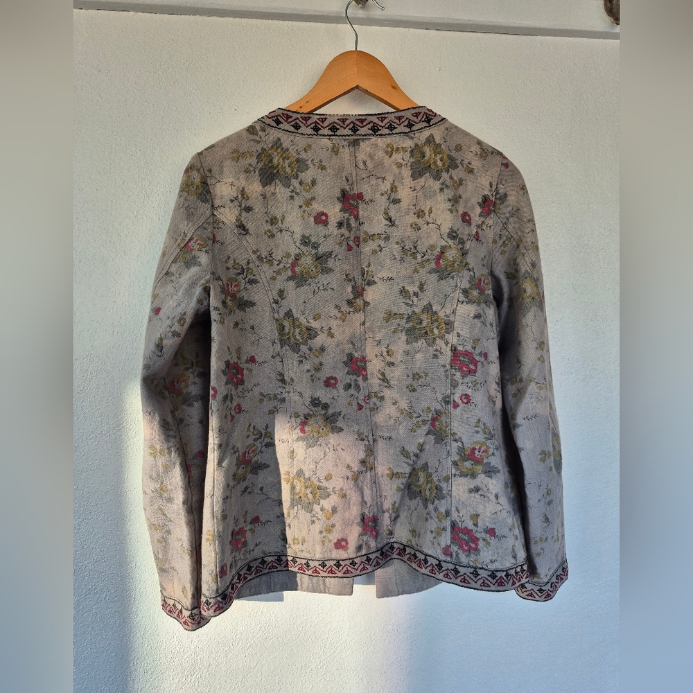 100% Cotton Floral Jacket With Embroidery By Minkas Womens Small - Picture 7 of 8